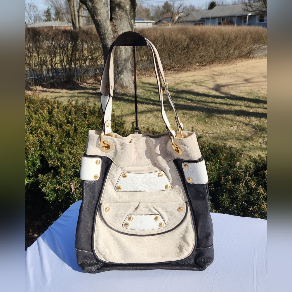 B Makowsky Black,Sand,White,  leather  Hobo Shoulder  Leather Shoulder Bag